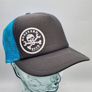 Boneyard Beer Bend Oregon Snapback Trucker Hat Skull And Bones Logo Gray Blue